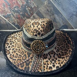 Chic Leopard Print Hat with Beaded Accents
